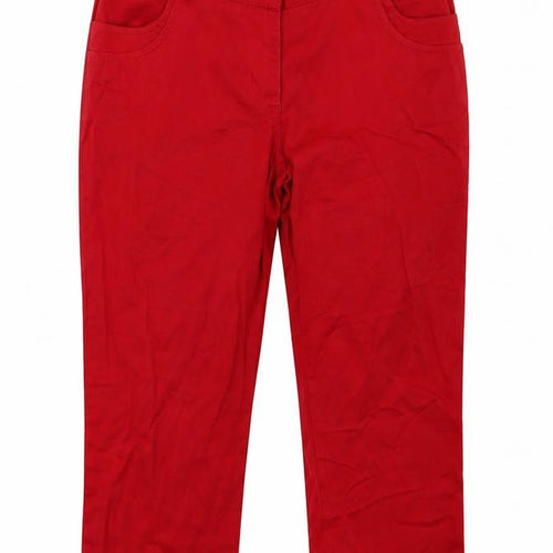 Encuentro Womens Red  Cotton Cropped Trousers Size 10  Regular Hook & Eye
