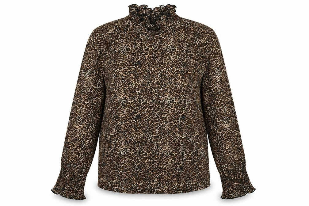 Front view of Primark women’s brown animal print polyester pullover, size UK 8, pullover