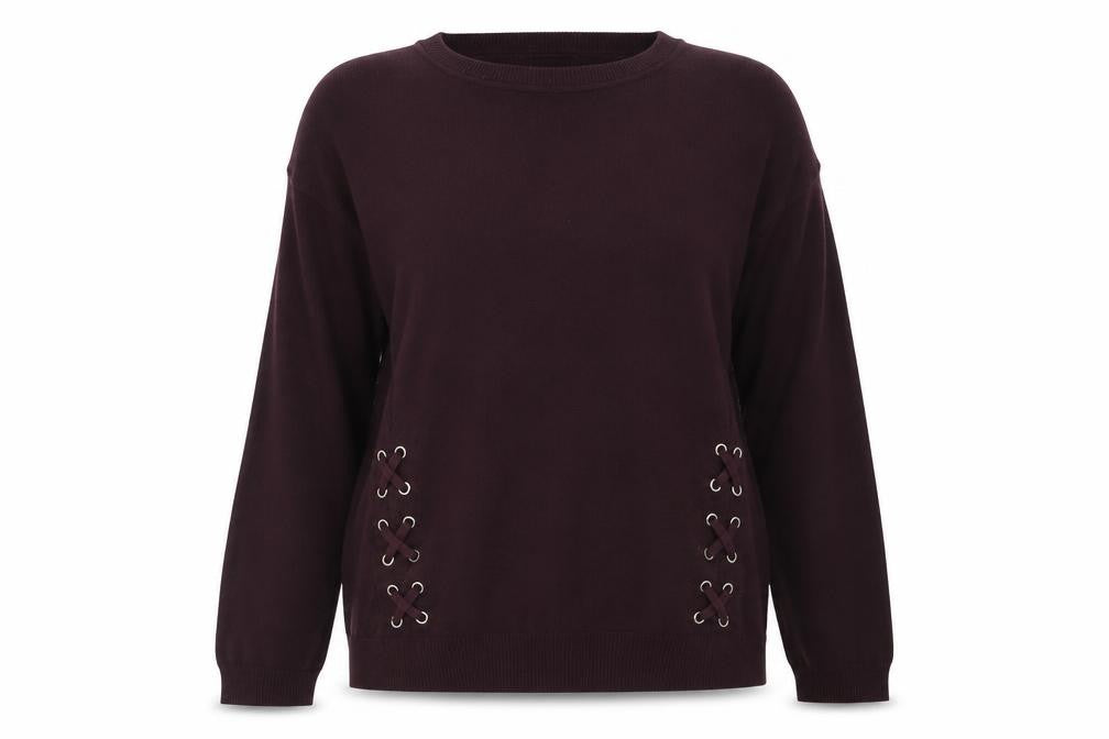 Front view of Select women’s purple acrylic pullover sweatshirt, size UK 10, pullover