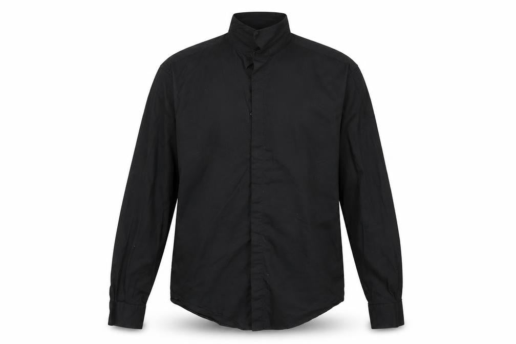 Front view of Antony Morato men’s black cotton button-up, size M, collared