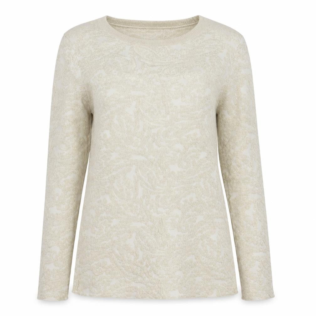 Front view of Sweewë women’s gold round neck floral polyamide jumper, size S