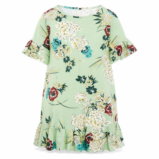 Front view of women’s multicoloured floral polyester a-line, size XL, round neck