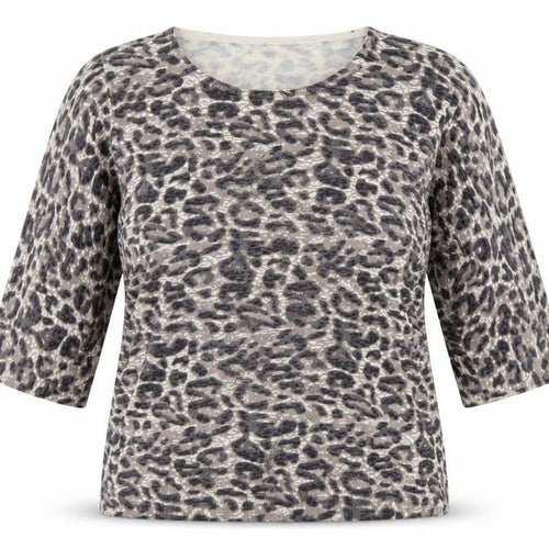 BM Womens Brown Round Neck Animal Print Viscose Pullover Jumper Size L