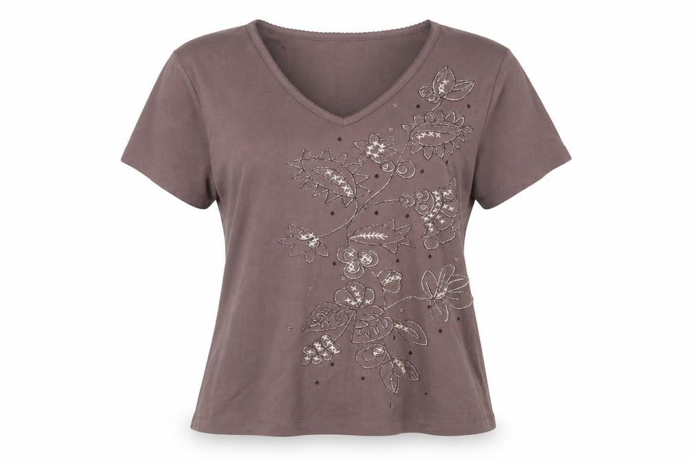 Front view of Bonmarché women’s blue polyester basic blouse, size L, v-neck