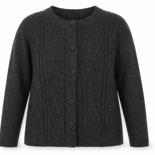 BM Womens Grey Round Neck  Acrylic Cardigan Jumper Size L