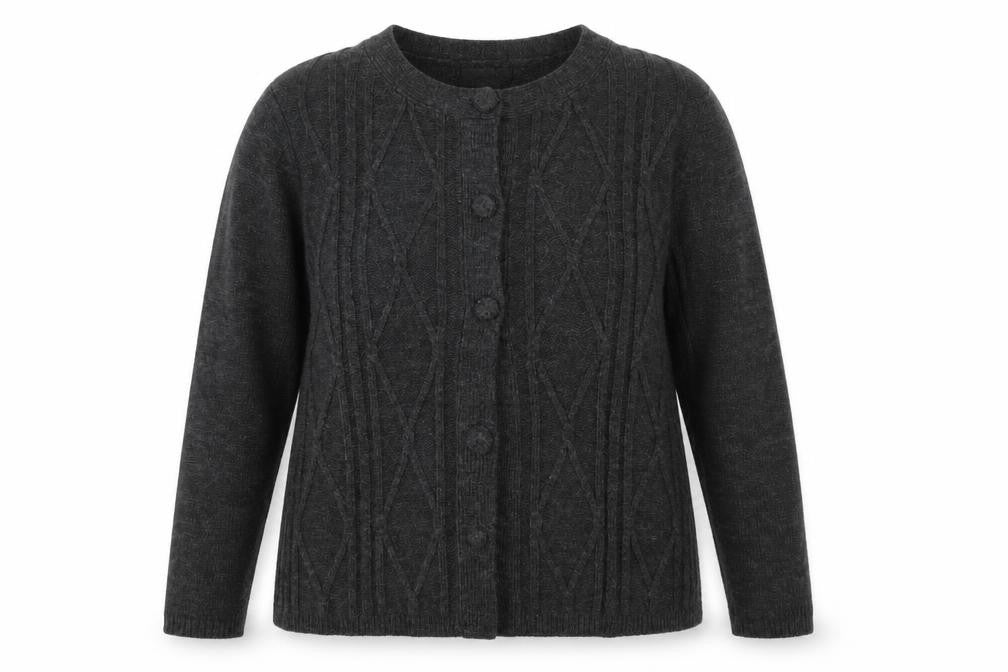 BM Womens Grey Round Neck  Acrylic Cardigan Jumper Size L