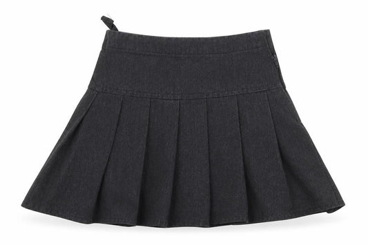Front view of Next girls’ grey polyester pleated skirt, size 3, years regular zip