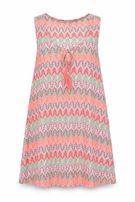 Front view of Papaya women’s orange striped polyester a-line, size UK 10, round neck - beach wear