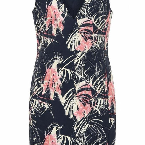 NEXT Womens Blue Floral Polyester Pencil Dress  Size 10  V-Neck Snap