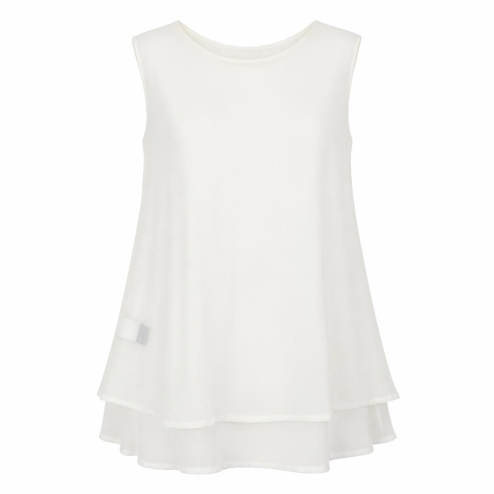 Front view of James Lakeland women’s white polyester basic blouse, size UK 10, round neck