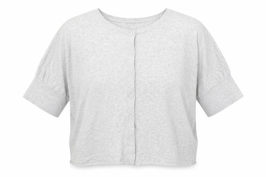 Front view of Atmosphere women’s grey roll neck striped viscose cardigan jumper, size UK 12
