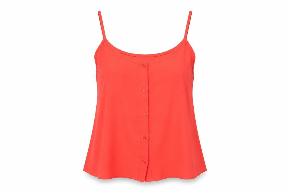 Front view of Topshop women’s orange polyester basic blouse, size UK 10, round neck