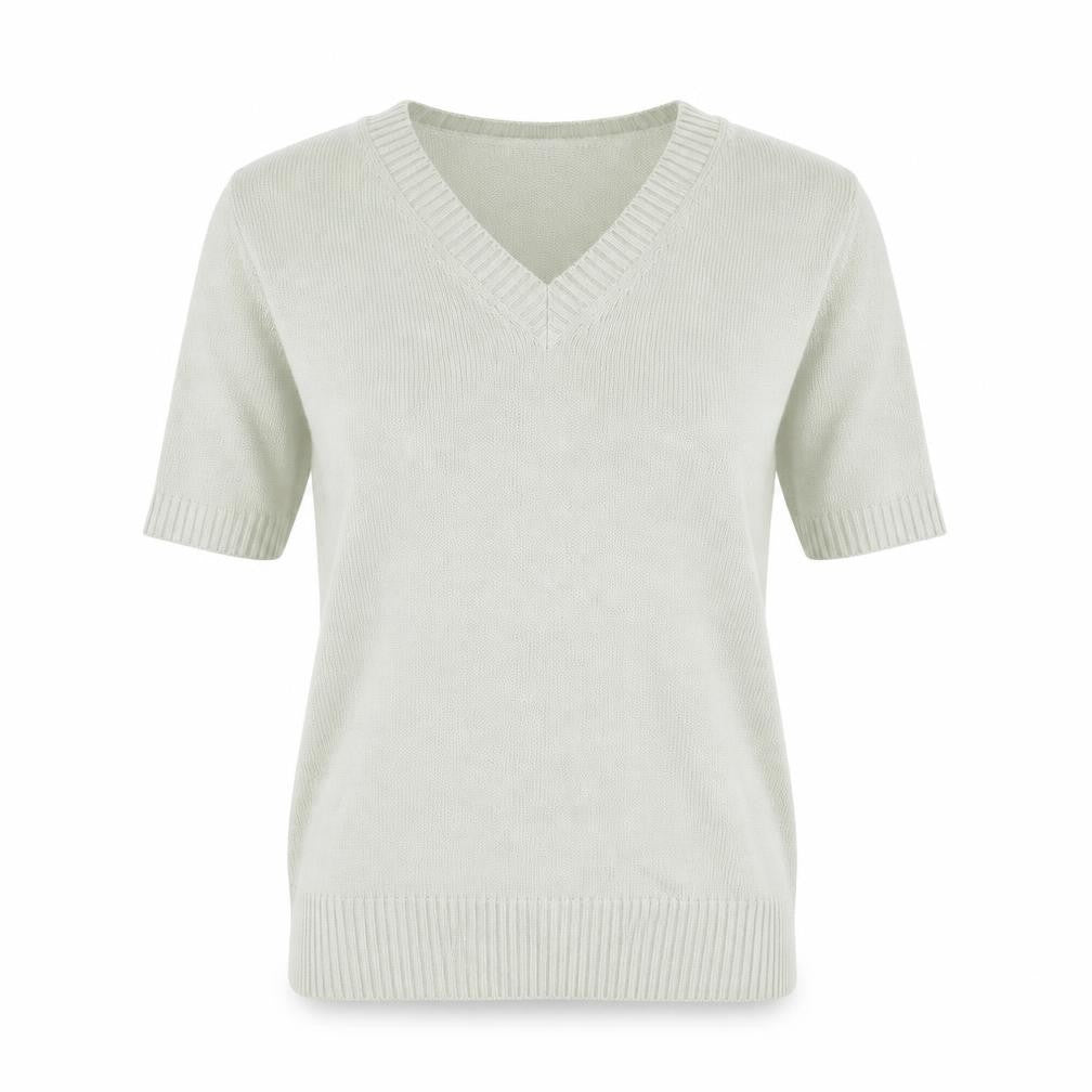 Front view of Cheer women’s green round neck acrylic jumper, size UK 14