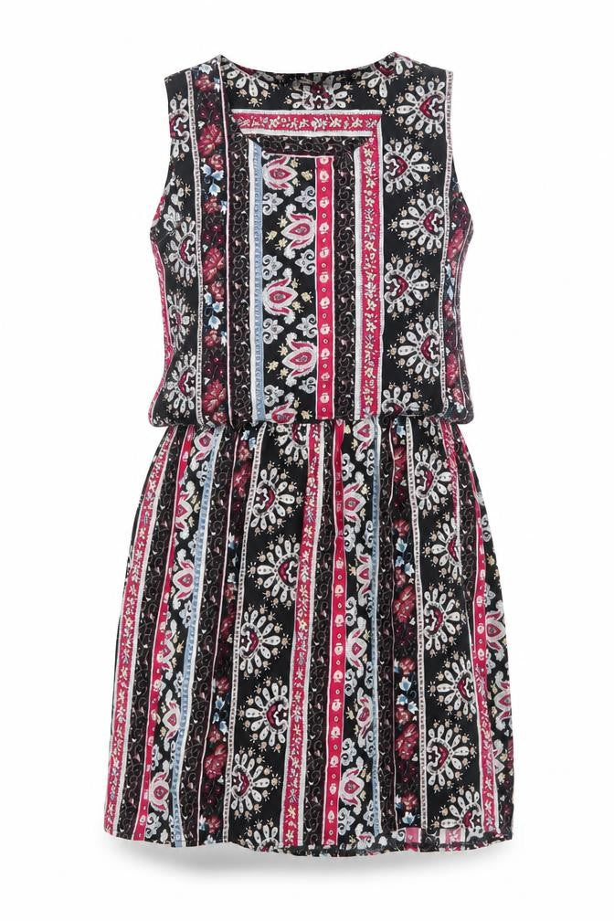 jcl Womens Multicoloured Geometric Viscose Fit & Flare  Size S  Round Neck