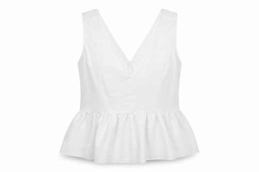 Front view of ASOS women’s white polyester basic tank, size UK 16, v-neck