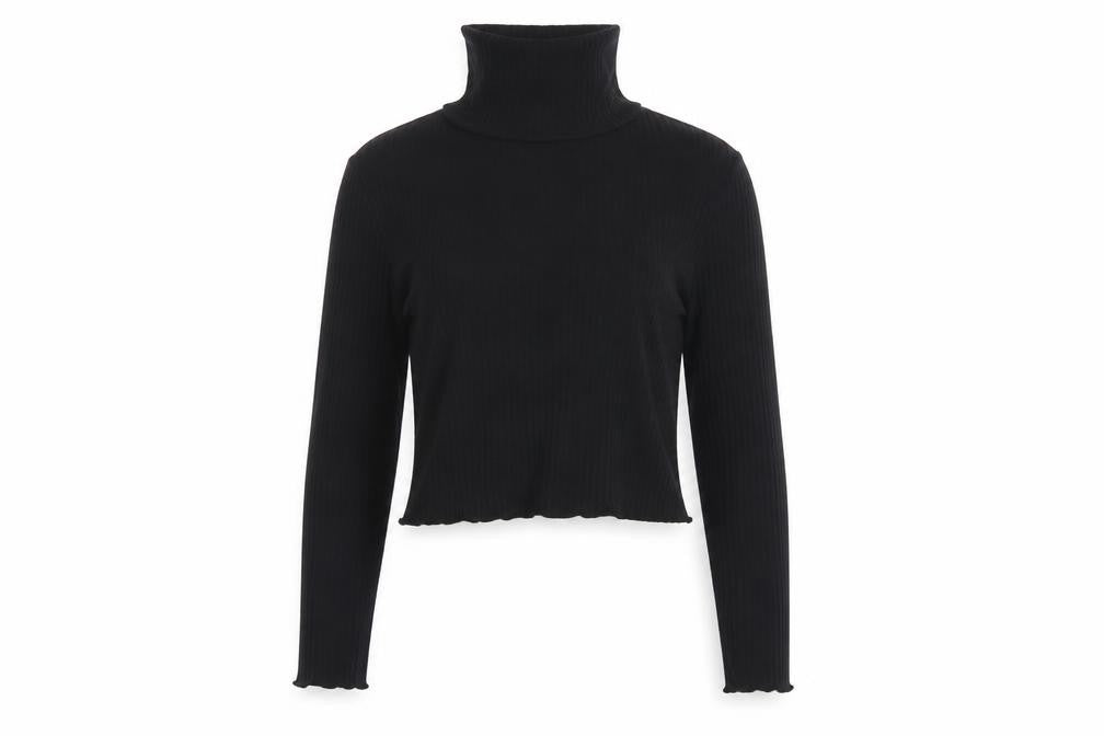 Front view of SHEIN women’s black high neck polyester jumper, size M