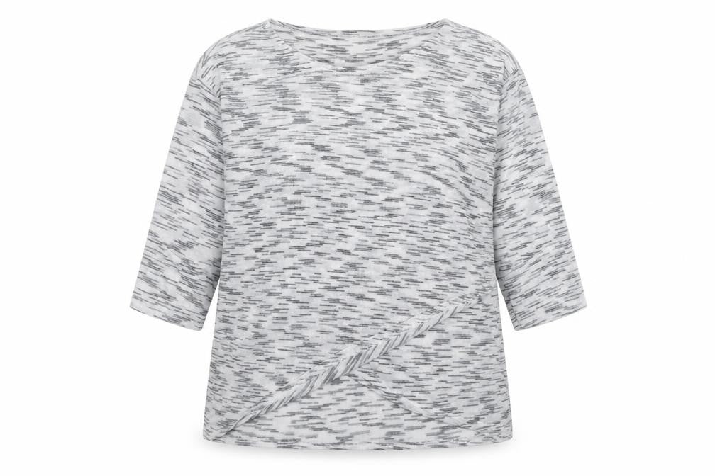 Front view of Preworn women’s white round neck herringbone polyester jumper, size UK 14