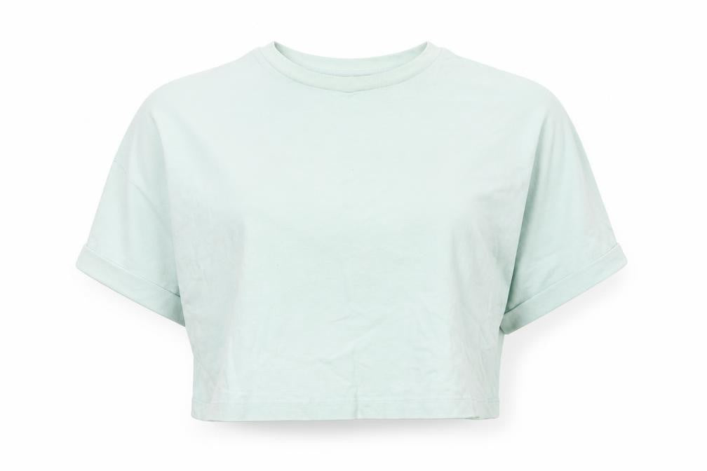 Front view of ASOS women’s green cotton basic t-shirt, size UK 6, round neck