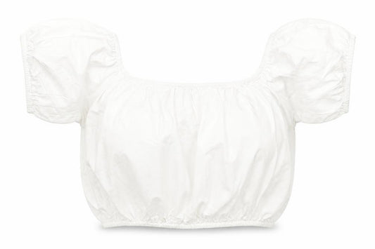 Front view of ASOS women’s white cotton basic t-shirt, size UK 6, off the shoulder