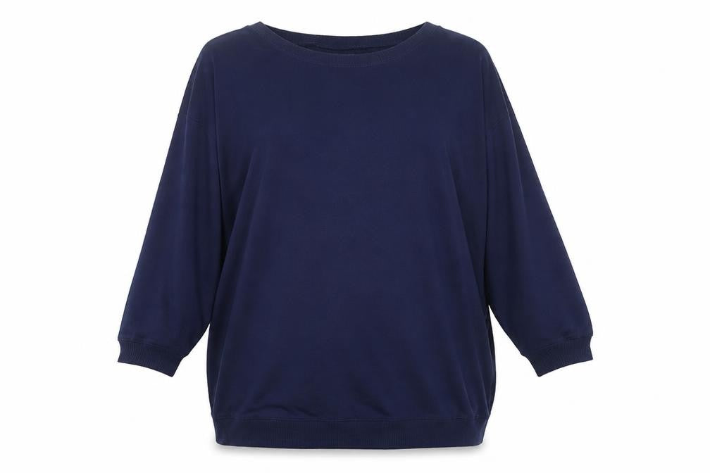 Front view of Studio women’s blue round neck polyester jumper, size UK 12