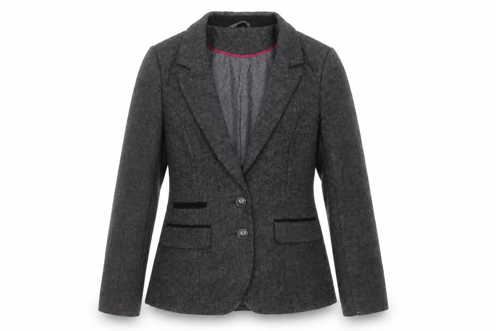 Front view of Primark women’s grey polyester jacket blazer, size UK 14