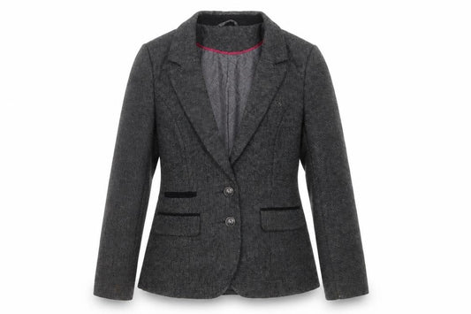 Front view of Primark women’s grey polyester jacket blazer, size UK 14