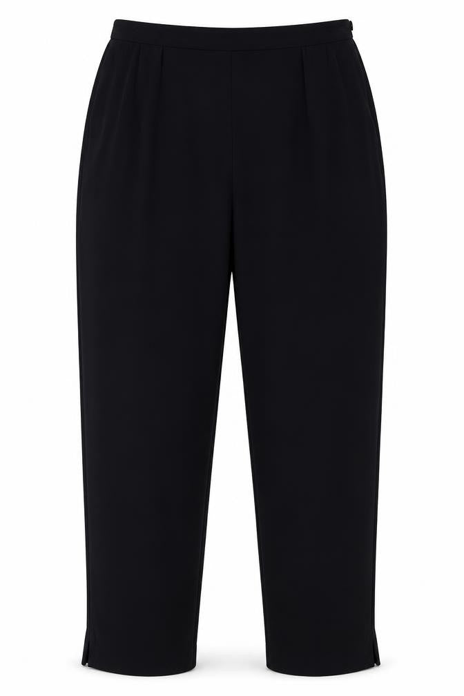 Front view of Just Elegance women’s blue polyester trousers, size UK 14, 30-inch leg regular button