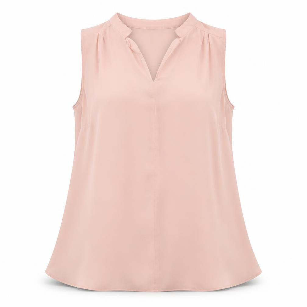Front view of vonmarch women’s pink polyester basic blouse, size UK 14, v-neck