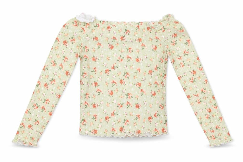Front view of New Look women’s green floral polyester basic blouse, size UK 8, off the shoulder