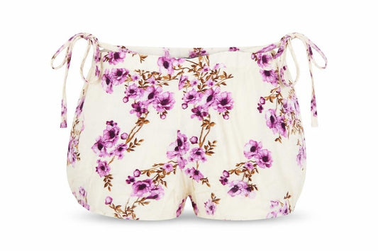 Front view of Primark women’s ivory floral viscose boyfriend shorts, size UK 8, regular
