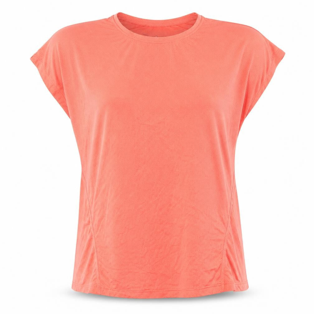Front view of WorkOut women’s pink polyester basic casual, size S, round neck