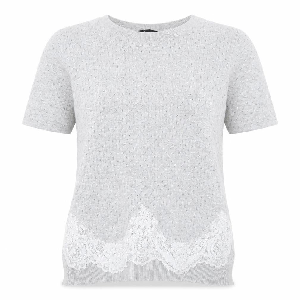 Front view of Dorothy Perkins women’s grey round neck polyester jumper, size UK 10
