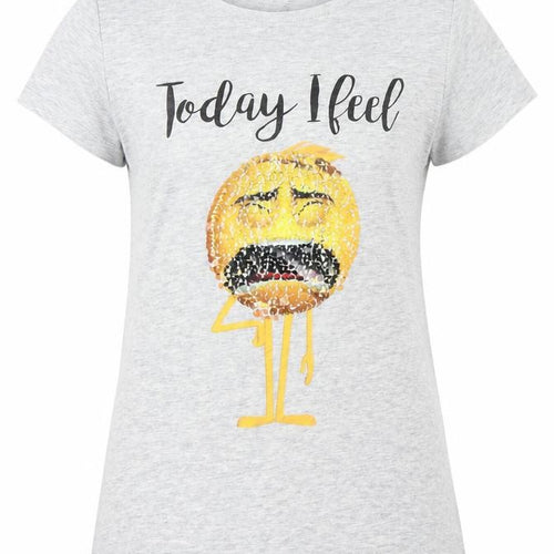 NEXT Girls Grey  100% Cotton Basic T-Shirt Size 10 Years Round Neck  - Emoji