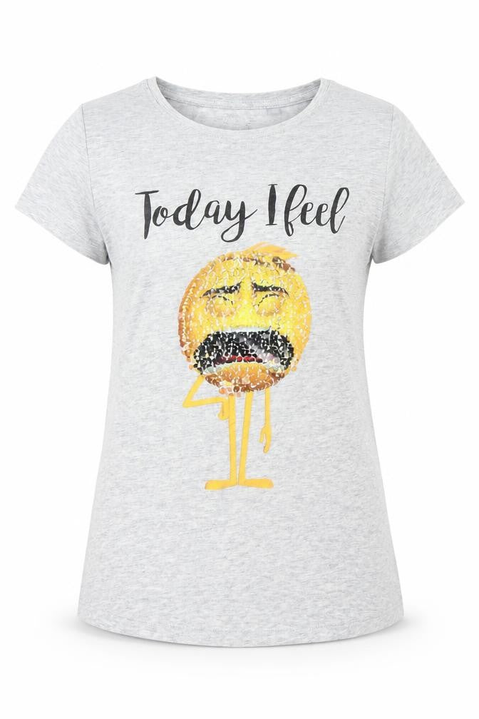 NEXT Girls Grey  100% Cotton Basic T-Shirt Size 10 Years Round Neck  - Emoji
