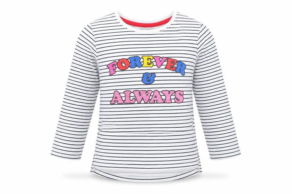 Front view of Matalan girls’ blue striped 100% cotton basic blouse, size 4, years round neck