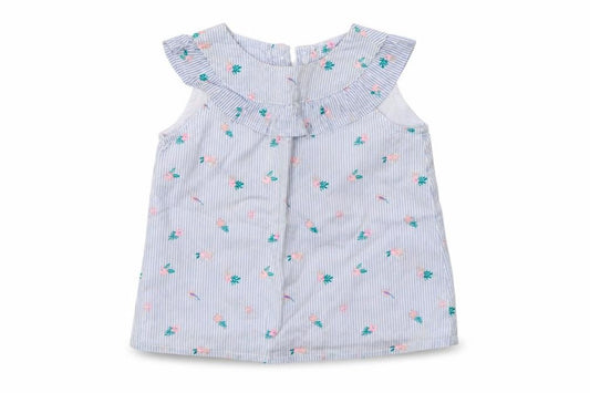 Front view of So Cute Baby Blue Floral Cotton Basic Blouse, size 12-18, Months Collared Button