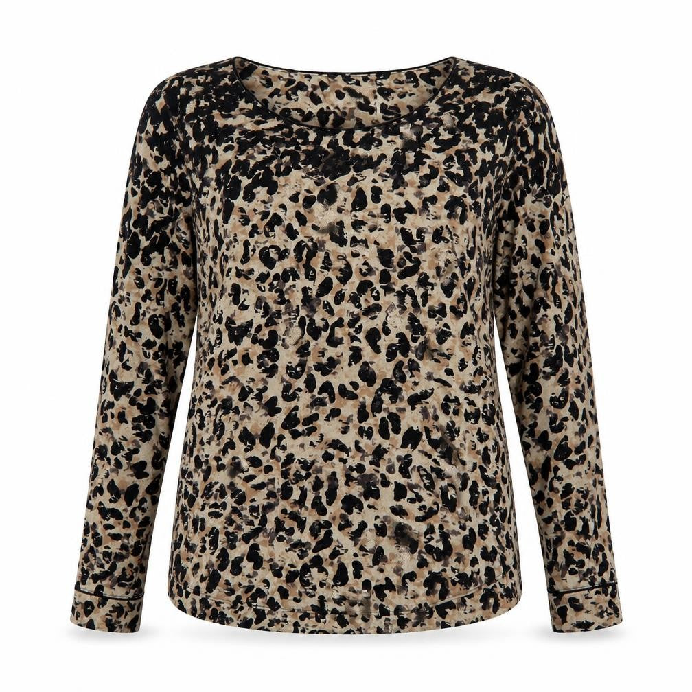Front view of Marks & Spencer women’s multicoloured round neck animal print viscose jumper, size UK 12