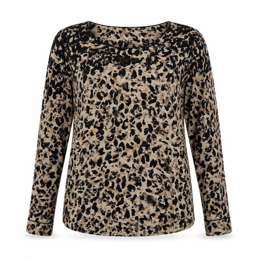 Front view of Marks & Spencer women’s multicoloured round neck animal print viscose jumper, size UK 12