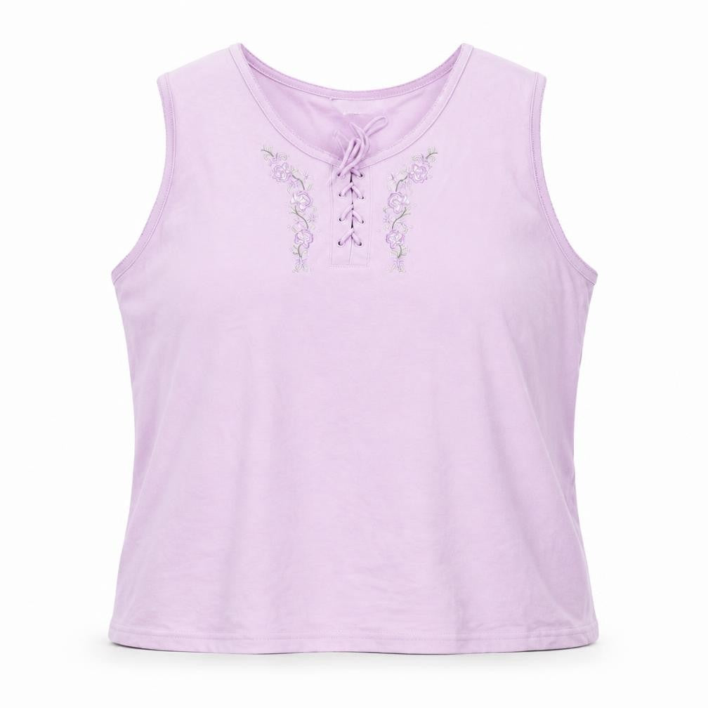 Front view of BCASUAL women’s pink polyester basic tank, size UK 20, round neck