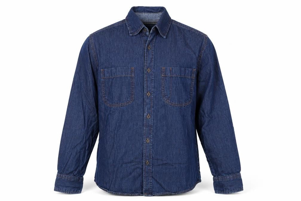 Front view of Let Attire Reflect You men’s blue cotton button-up, size S, collared