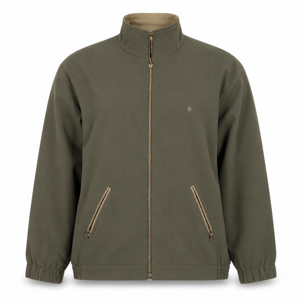 Front view of Valerie Herman women’s green jacket, size L, zip
