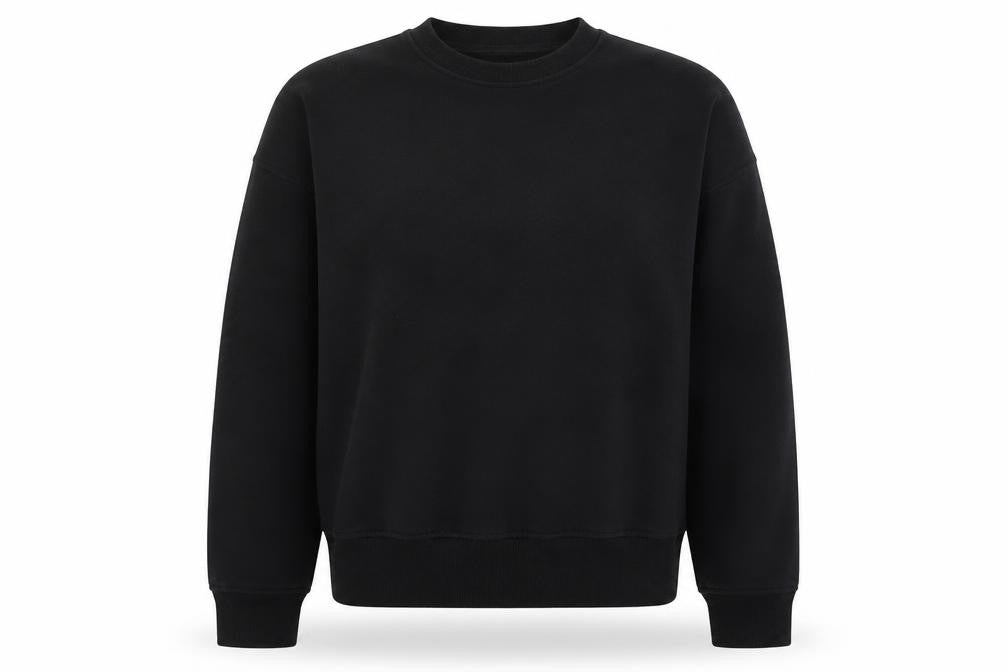 Front view of Primark women’s black cotton pullover sweatshirt, size UK 10, pullover