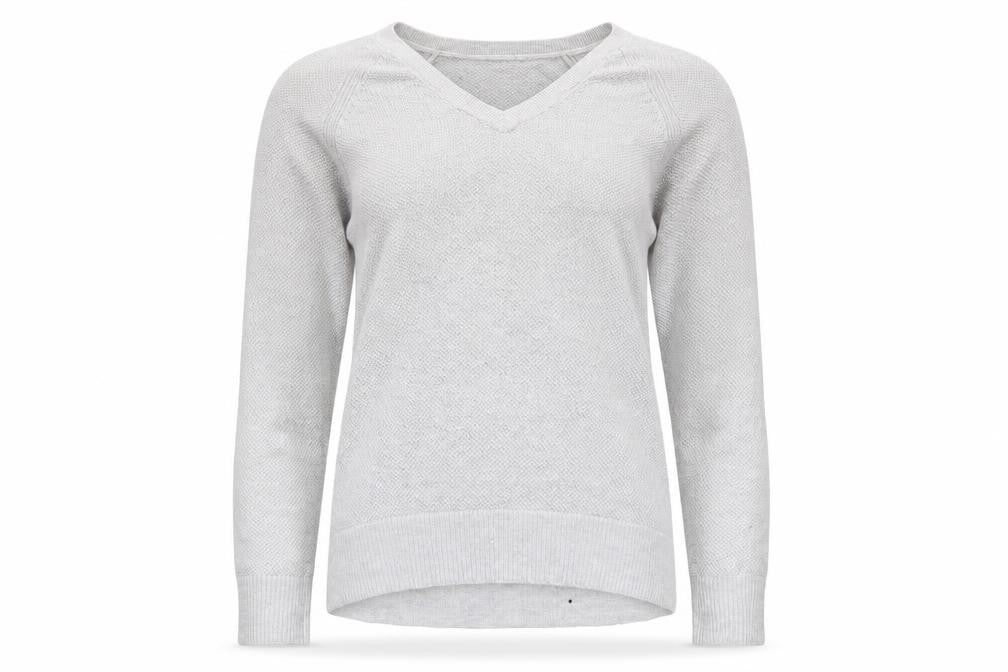 Front view of Gap women’s grey v-neck cotton jumper, size S