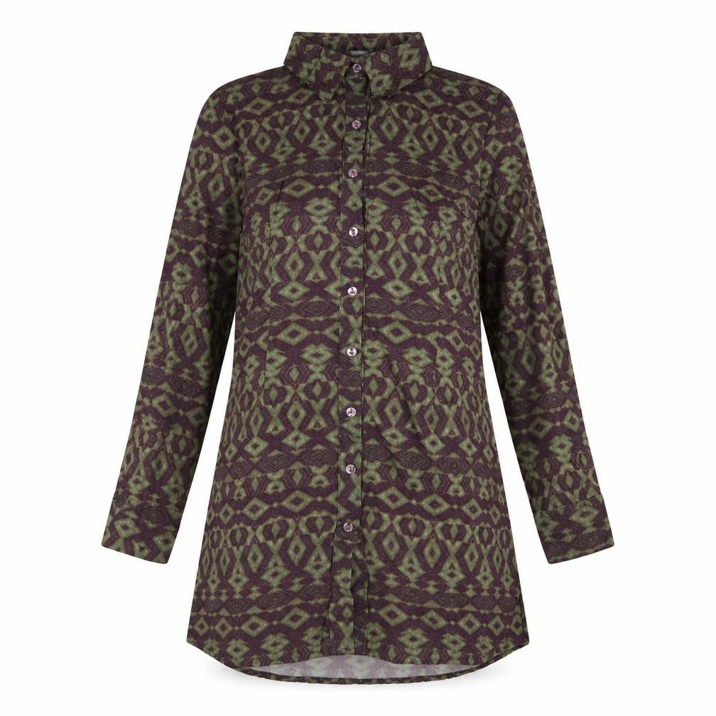 Ginger Soul Womens Purple Argyle/Diamond Viscose Shirt Dress  Size S  Collared Button