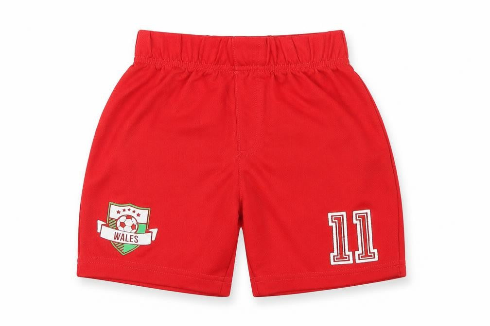 Front view of George boys’ red polyester sweat shorts, size 4-5, years regular