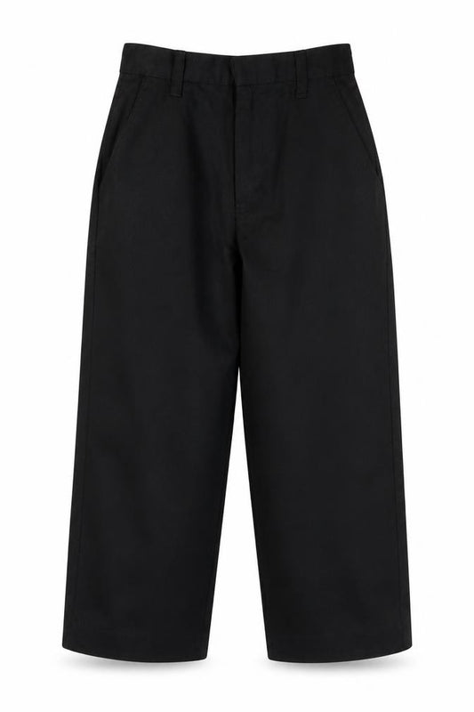 Front view of Nutmeg boys’ black polyester dress pants trousers, size 4-5, years regular hook & eye - school wear