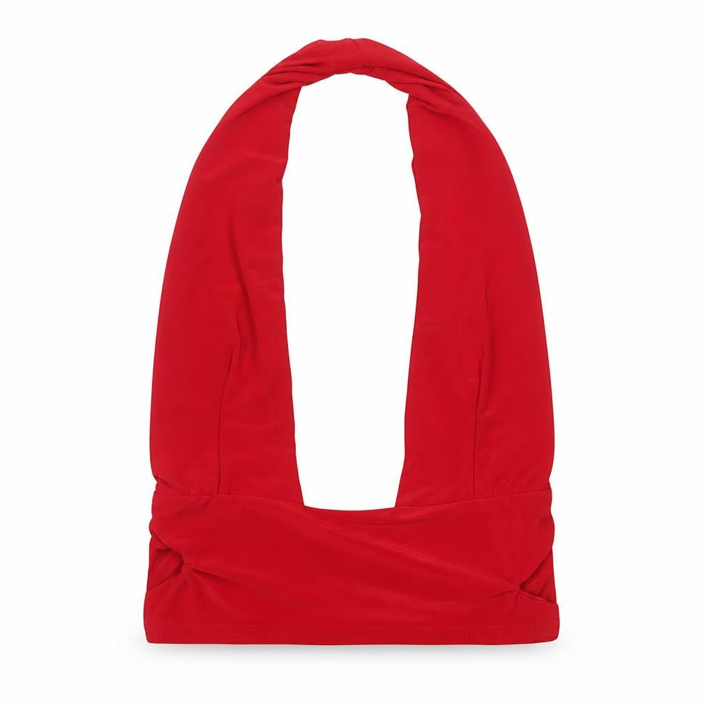 Front view of PRETTYLITTLETHING women’s red polyester basic blouse, size UK 6, halter