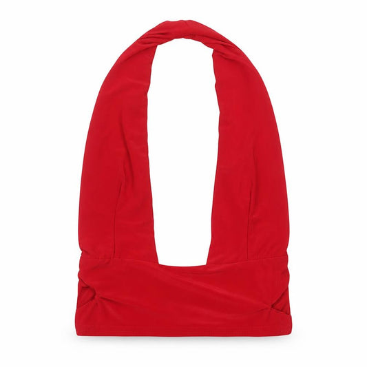 Front view of PRETTYLITTLETHING women’s red polyester basic blouse, size UK 6, halter