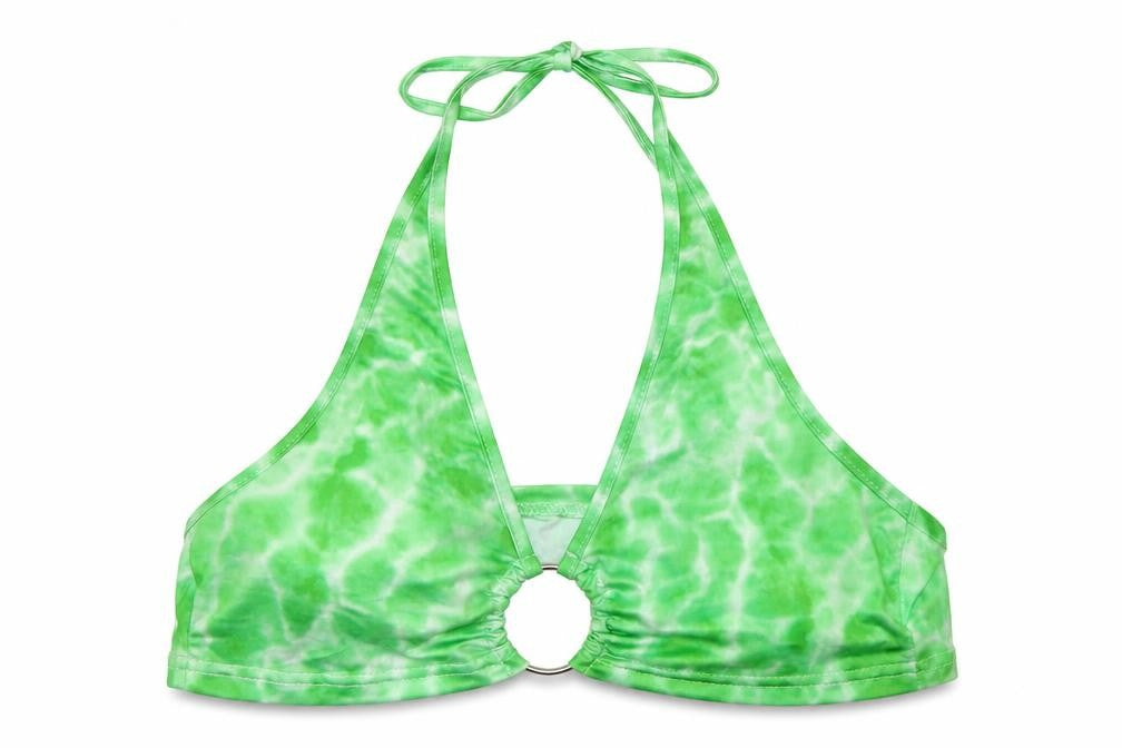 Front view of SHEIN women’s green geometric polyester cropped tank, size XS, v-neck