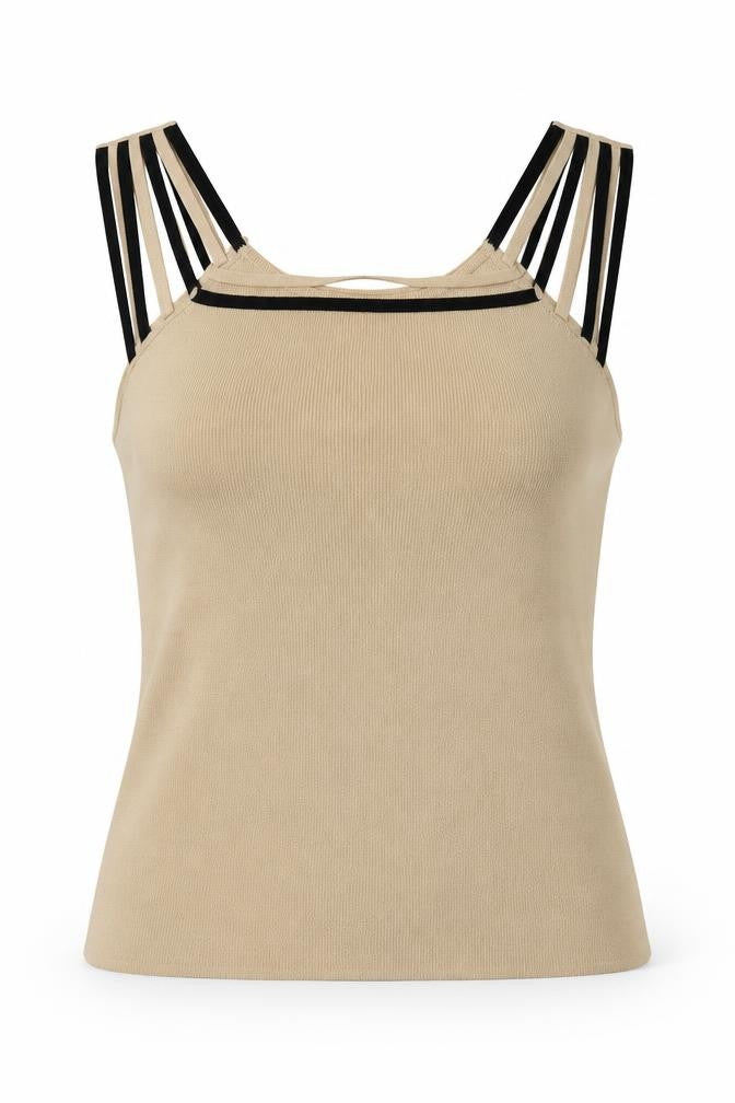 Front view of Roman women’s beige viscose basic tank, size M, square neck